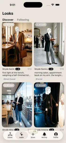 Stryde Edit Looks feed with styles shared by other members